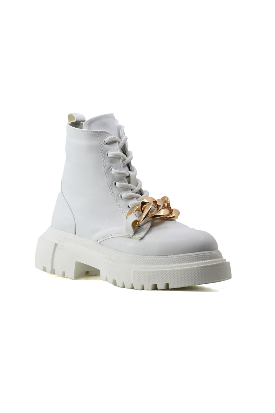 PRETTY MODEL 4 CM TABANLI ZİNCİR DETAYLI YENİ SEZON POSTAL BOT BEYAZ