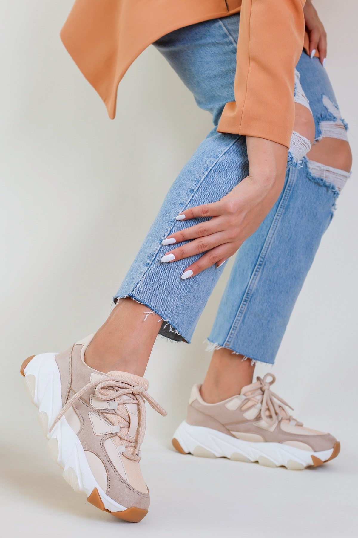 Prison Model Yeni Sezon Sneakers Spor Ayakkabi Bej