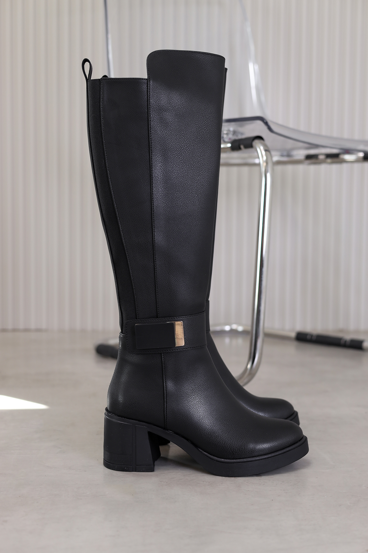 rakow  model 5 cm topuklu yeni sezon uzun sihirli çizme SIYAH