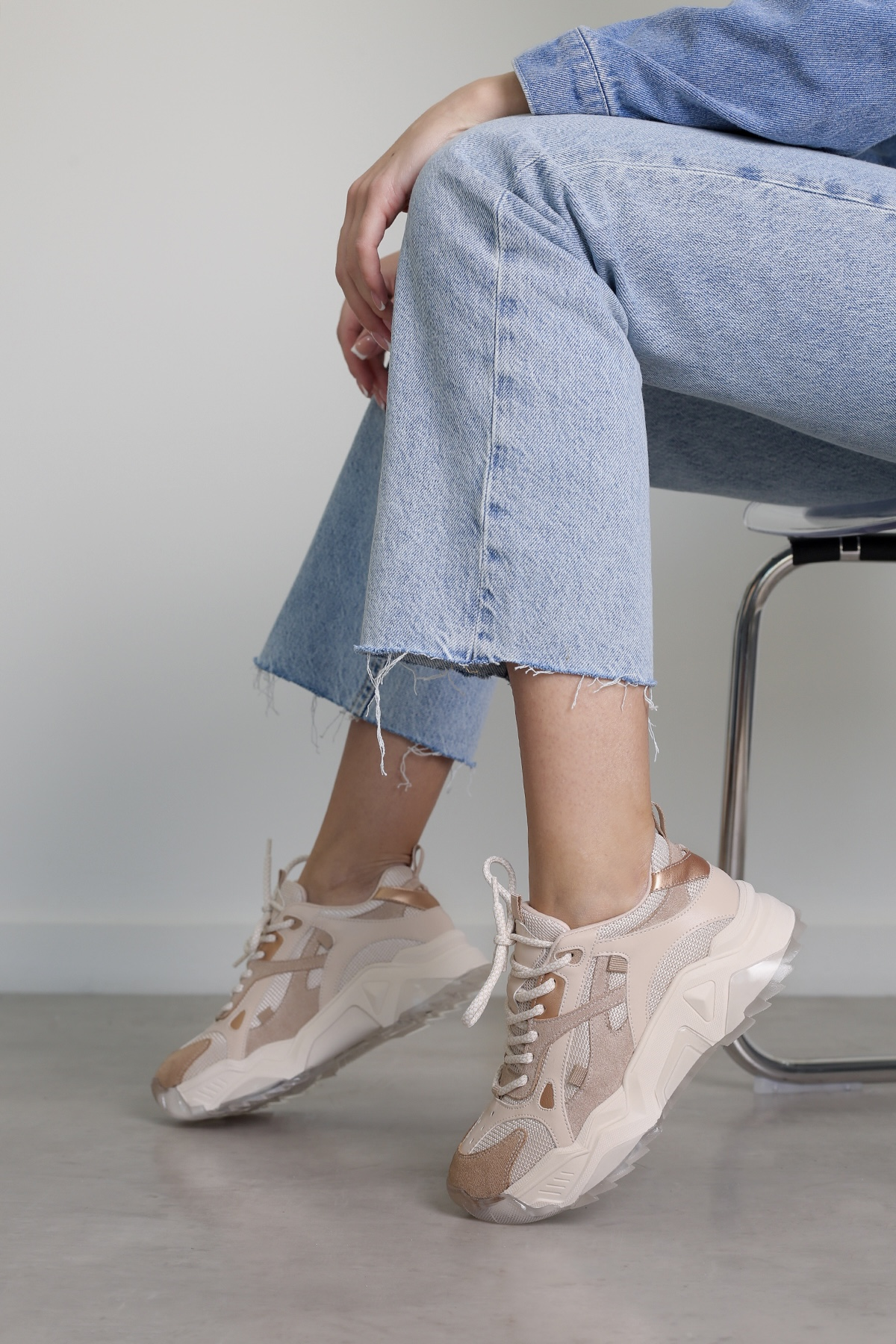 REİANA MODEL 5 CM TABANLI YENİ SEZON SPOR AYAKKABI SNEAKERS BEJ.ROSE