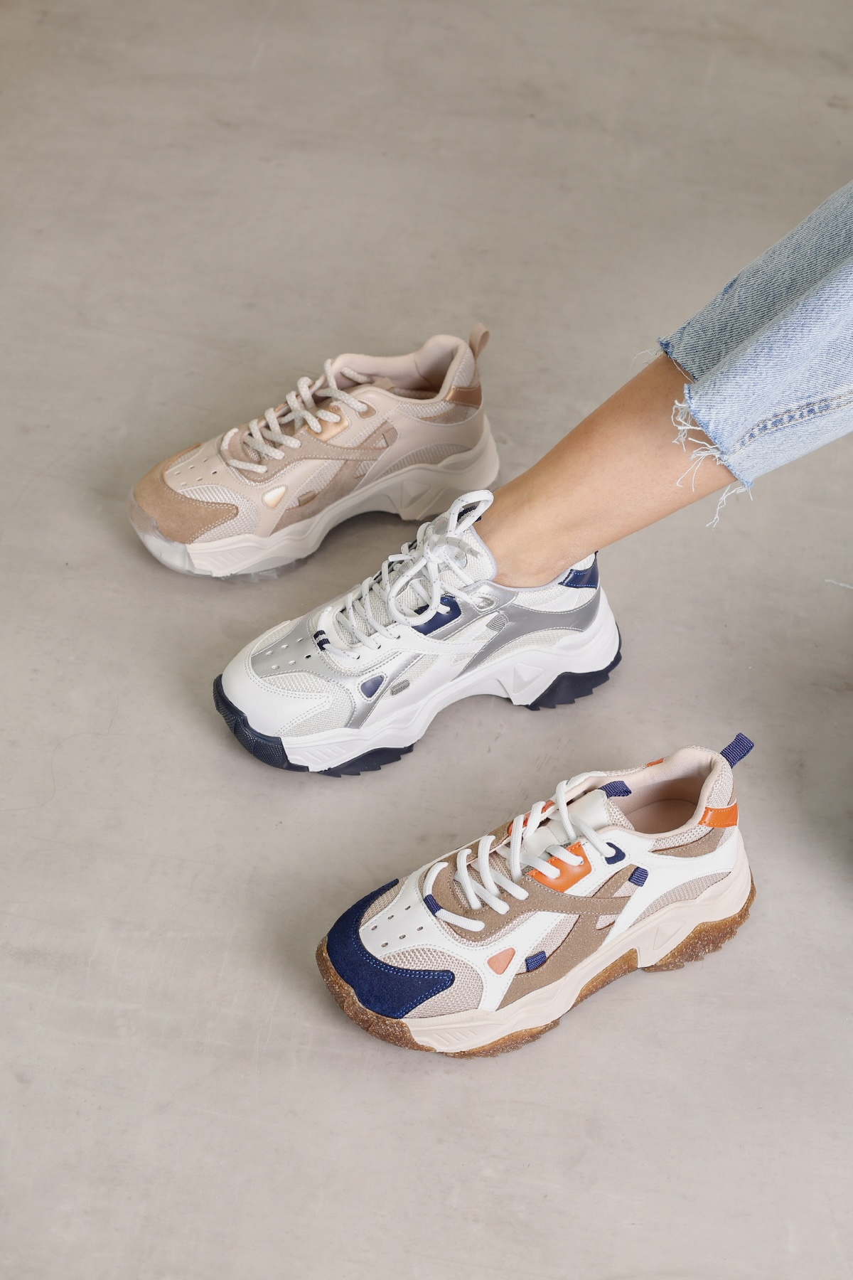 REİANA MODEL 5 CM TABANLI YENİ SEZON SPOR AYAKKABI SNEAKERS LACI.BEJ