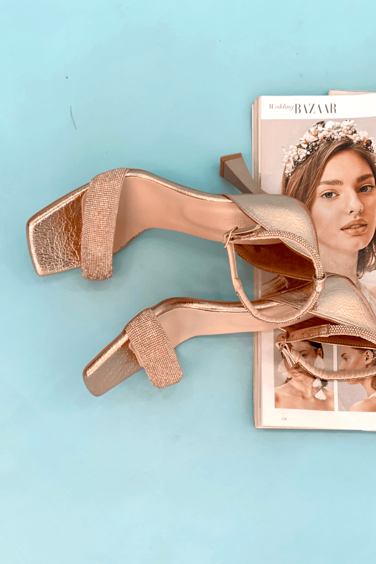 SİHİRLİ TOPUK LAX TAŞ DETAYLI 8 CM TOPUKLU AYAKKABI SANDALET ROSE