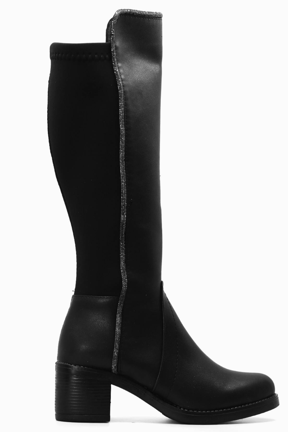 SİLVA SİHİRLİ ÇİZME 5 CM TOPUKLU TAŞ DETAYLI ÇİZME SIYAH