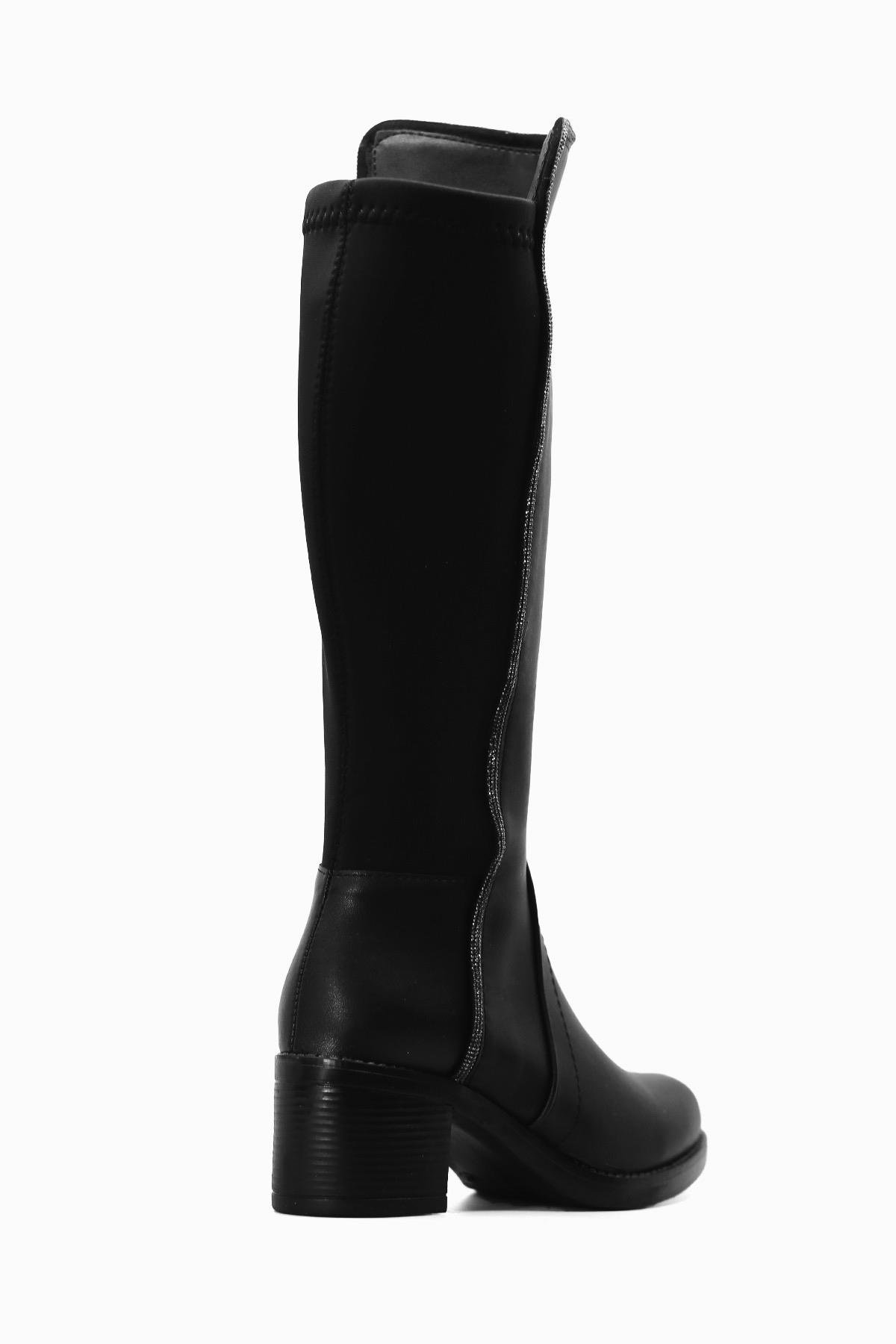 SİLVA SİHİRLİ ÇİZME 5 CM TOPUKLU TAŞ DETAYLI ÇİZME SIYAH