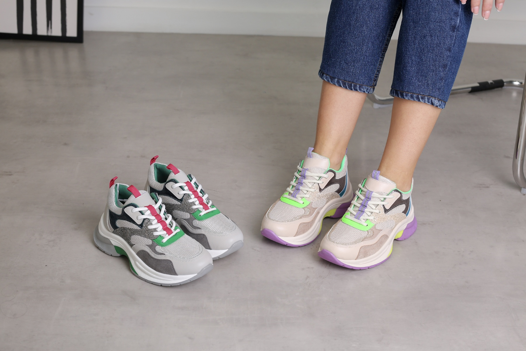 ST30162 MODEL 5 CM TABANLI YENİ SEZON SPOR AYAKKABI GRI.YESIL