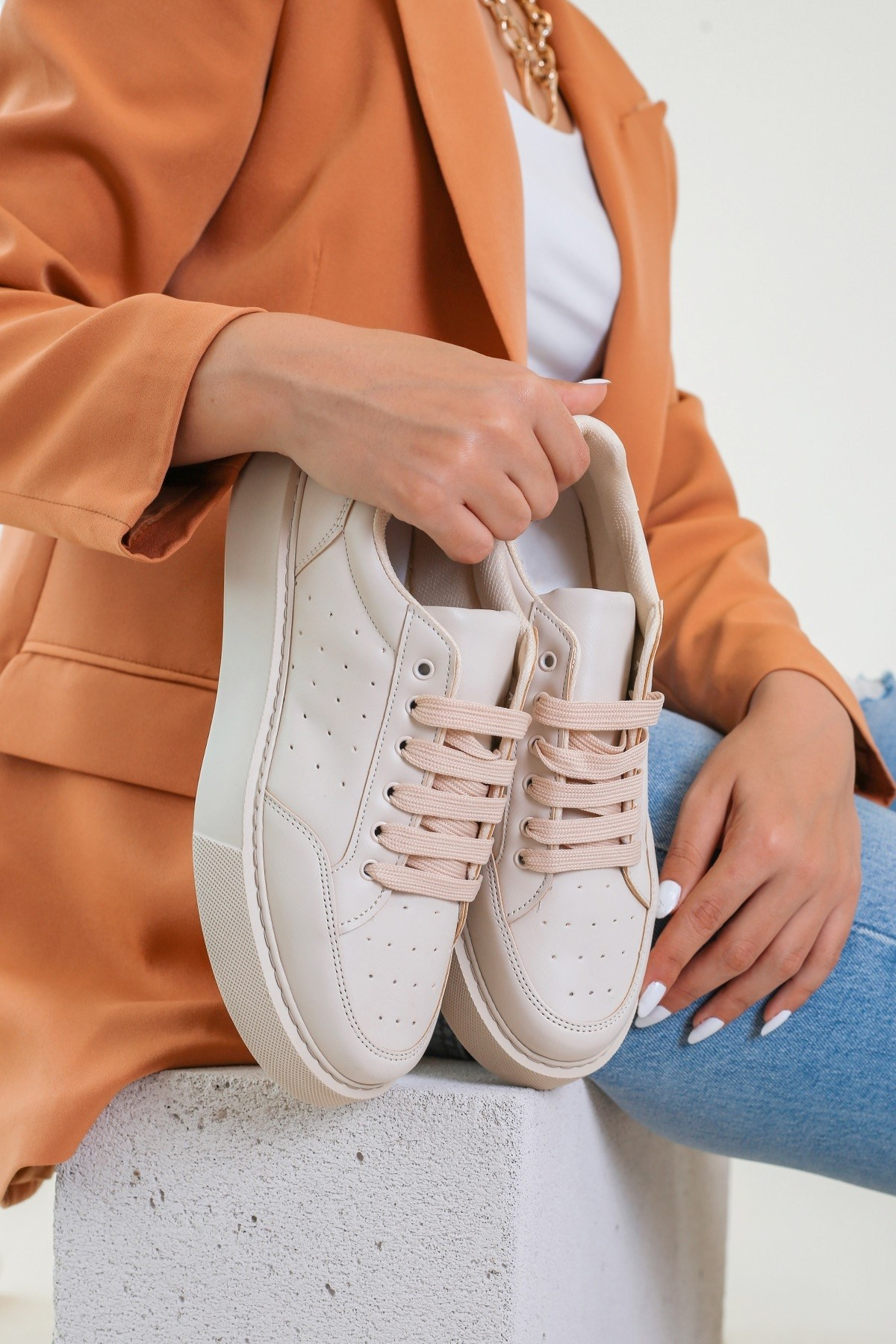 Swan Model Yeni Sezon Sneakers Spor Ayakabi Bej