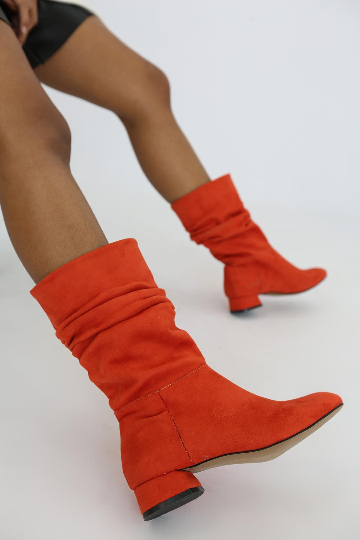 TERESA MODEL 3 CM TOPUKLU YENİ SEZON KISA BOT ORANJ