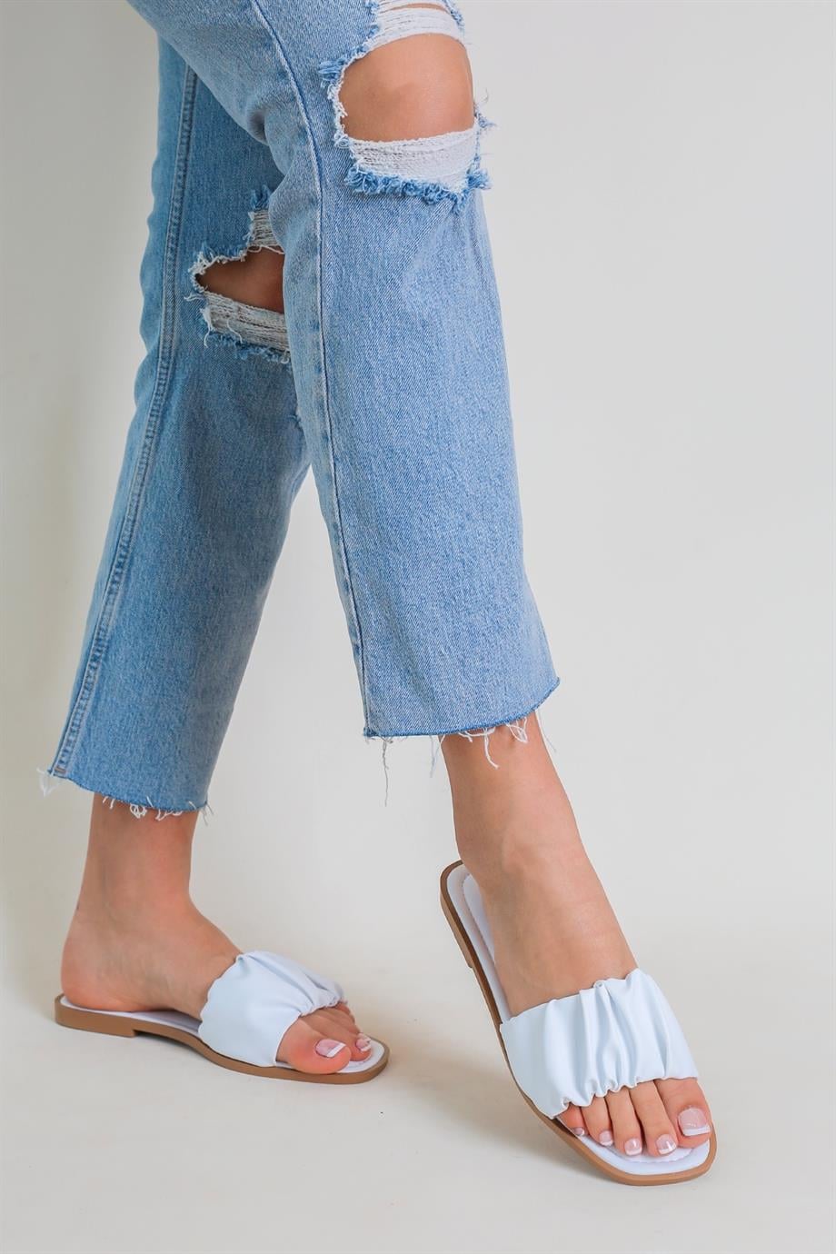 Trogi Zara Model Yeni Sezon Terlik Beyaz