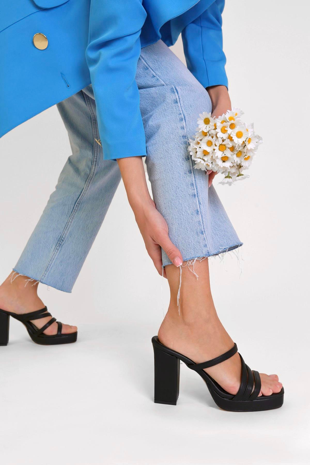 VELLA MODEL 10 CM PLATFORM YENİ SEZON TOPUKLU TERLİK SIYAH