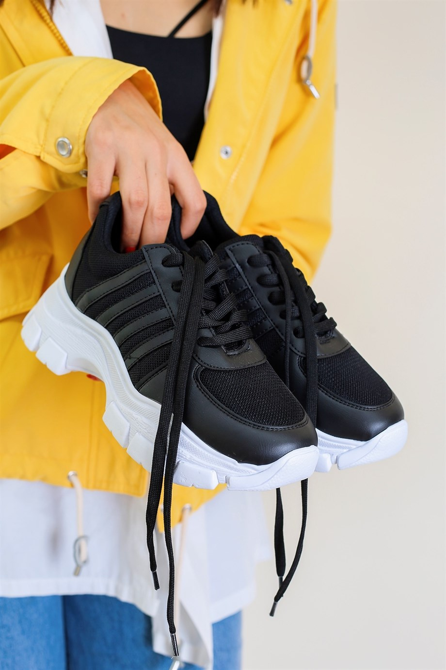 Wake Model 5 Cm Tabanli Yeni Sezon Sneakers Spor Ayakkabi Siy.bey