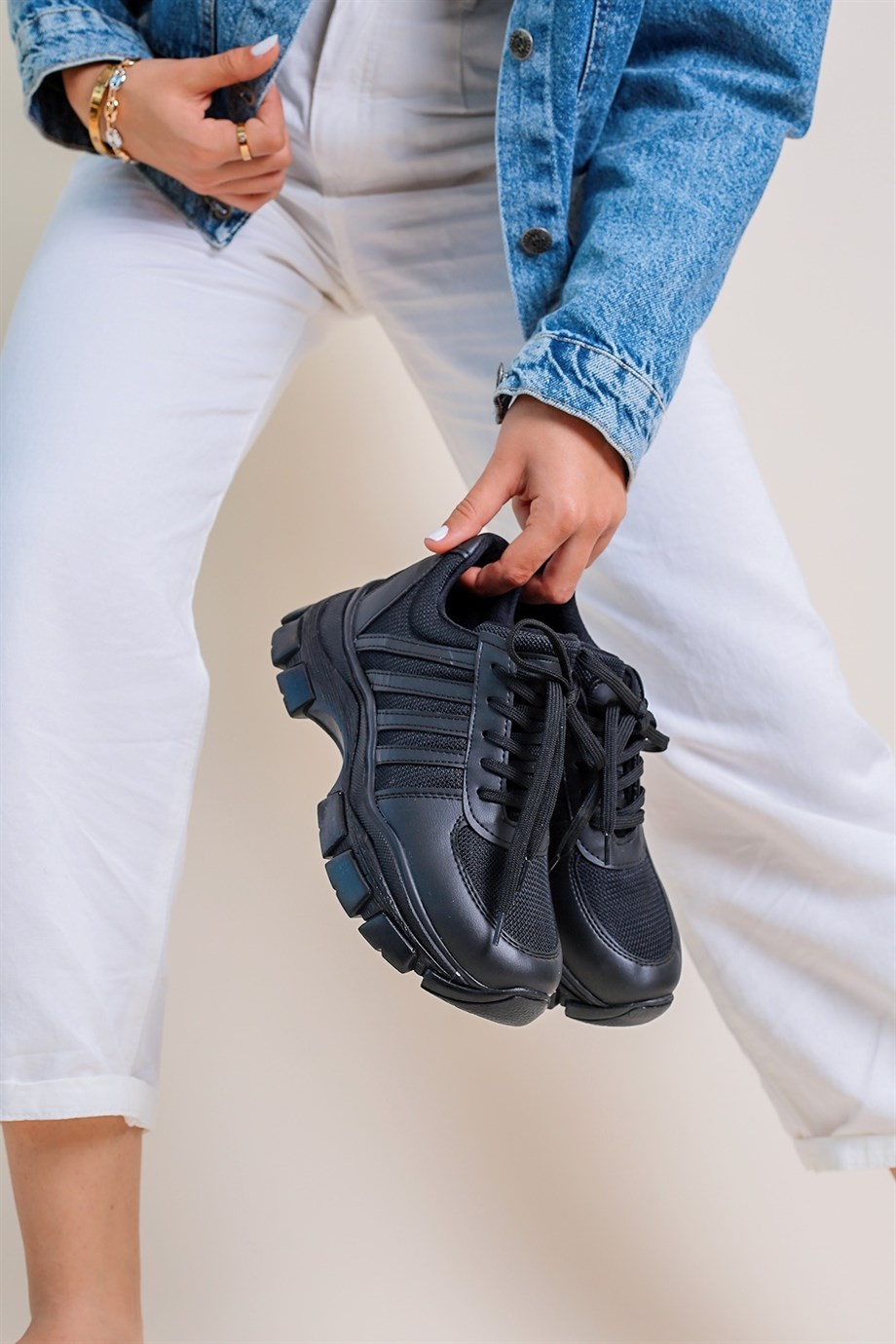 Wake Model 5 Cm Tabanli Yeni Sezon Sneakers Spor Ayakkabi Kömür