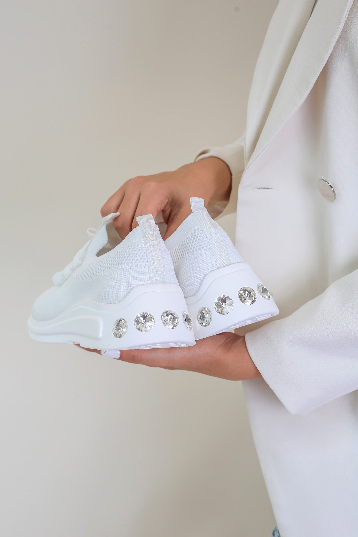 Wesley Model Taş Detayli Yeni Sezon Sneakers Spor Ayakakbi Beyaz