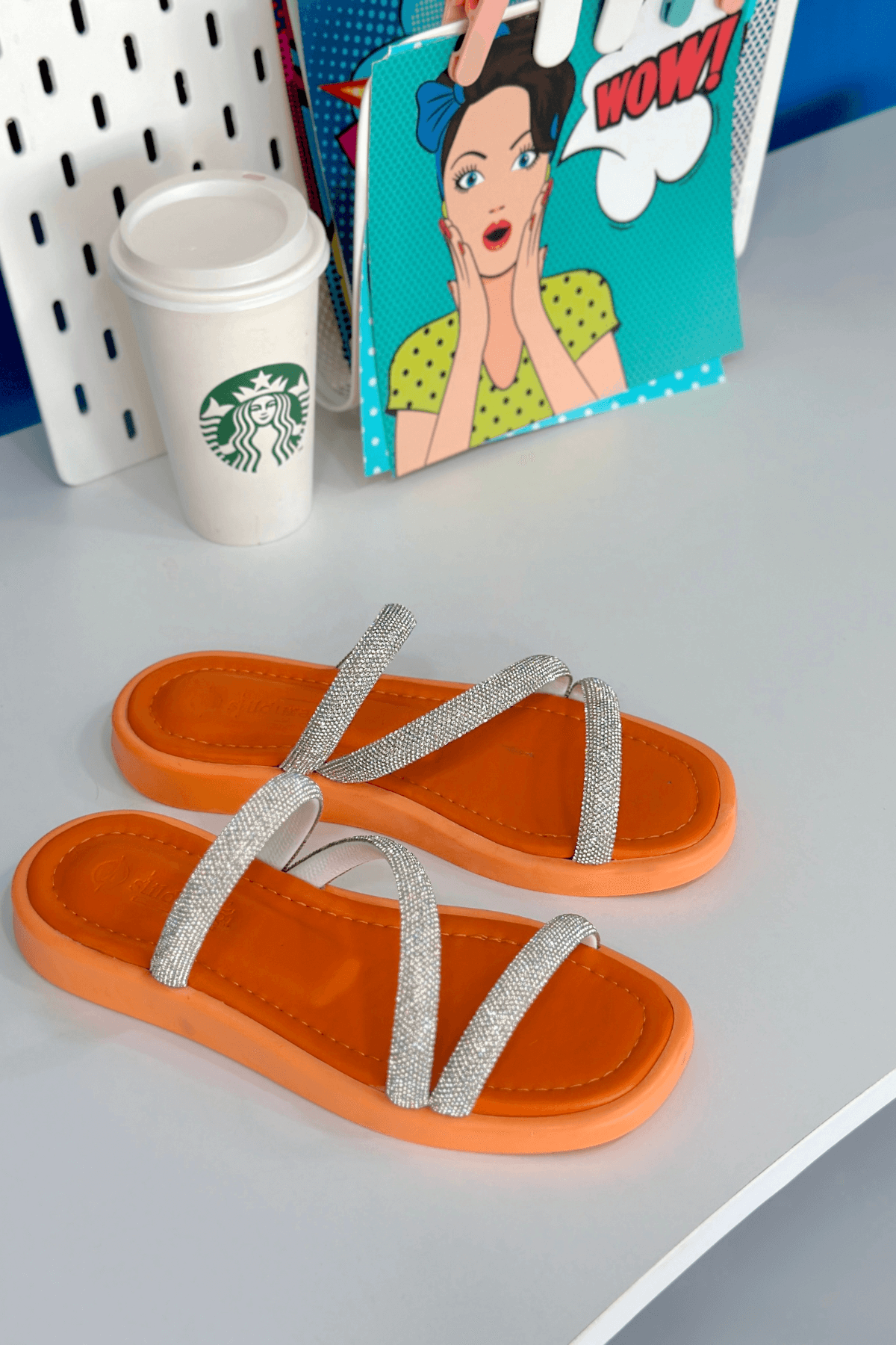 WINNY MODEL 3 CM TABANLI TAŞ DETAYLI TERLİK ORANJ