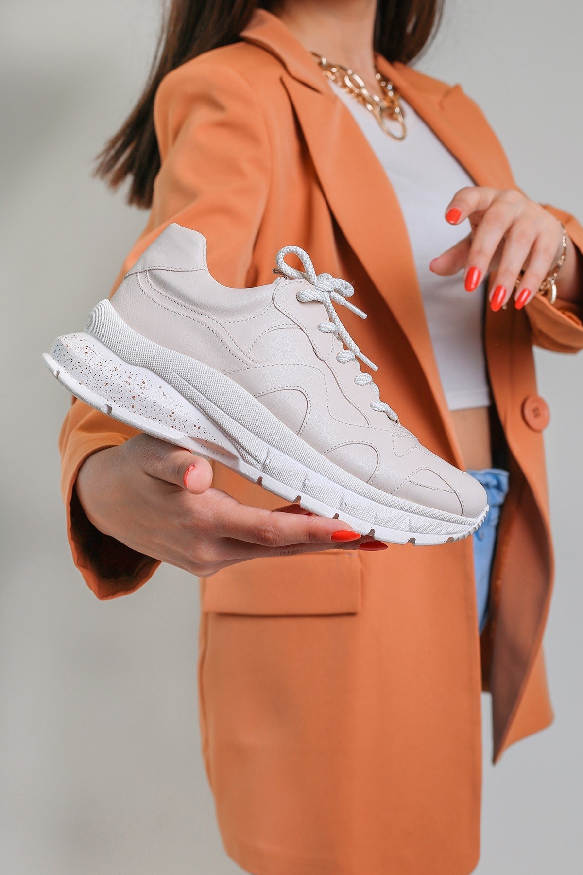 Zeyna Model Yeni Sezon Sneakers Spor Ayakkabi Bej