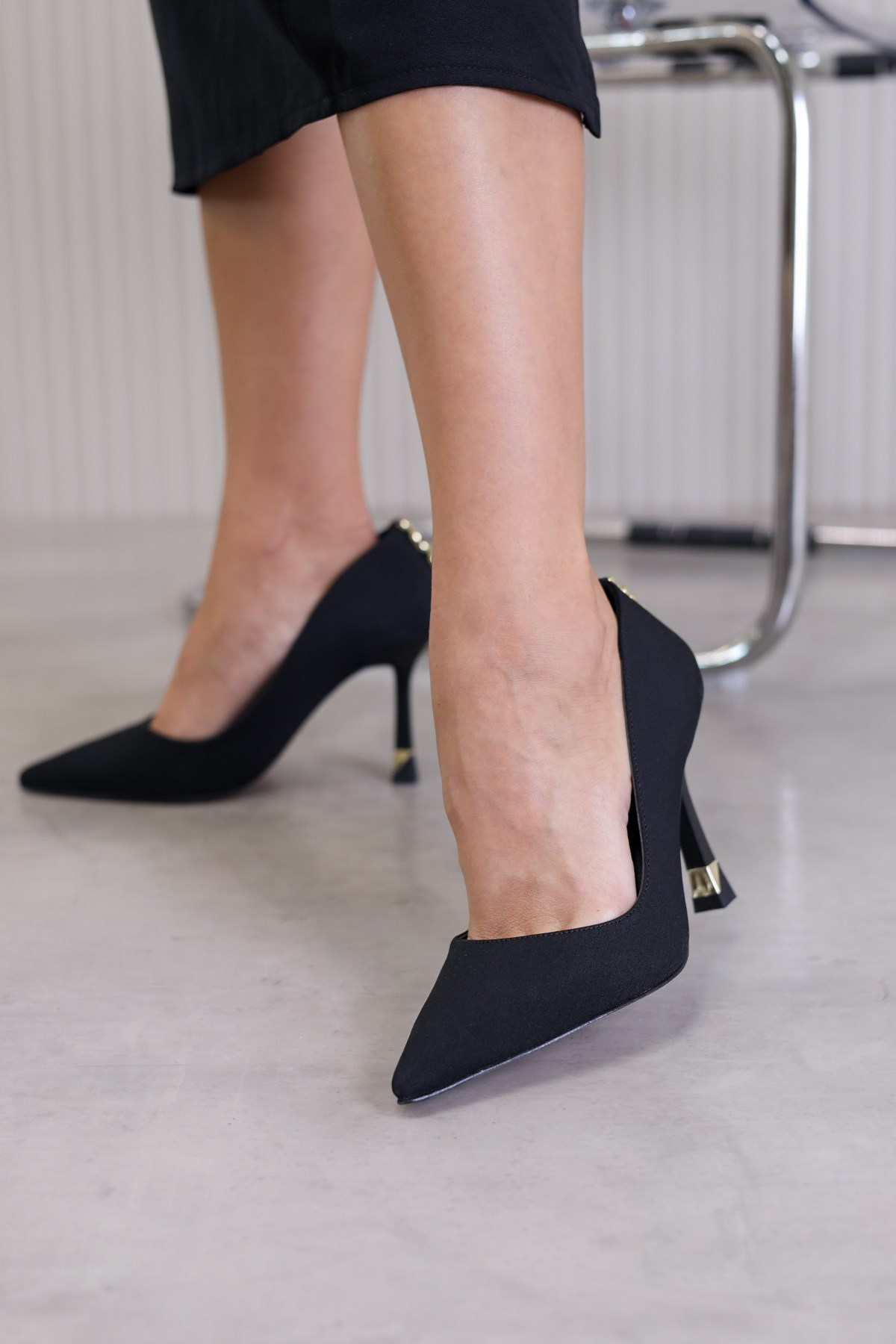 zeyo 8 cm topuklu yeni sezon stiletto ayakkabı SIY.SATEN
