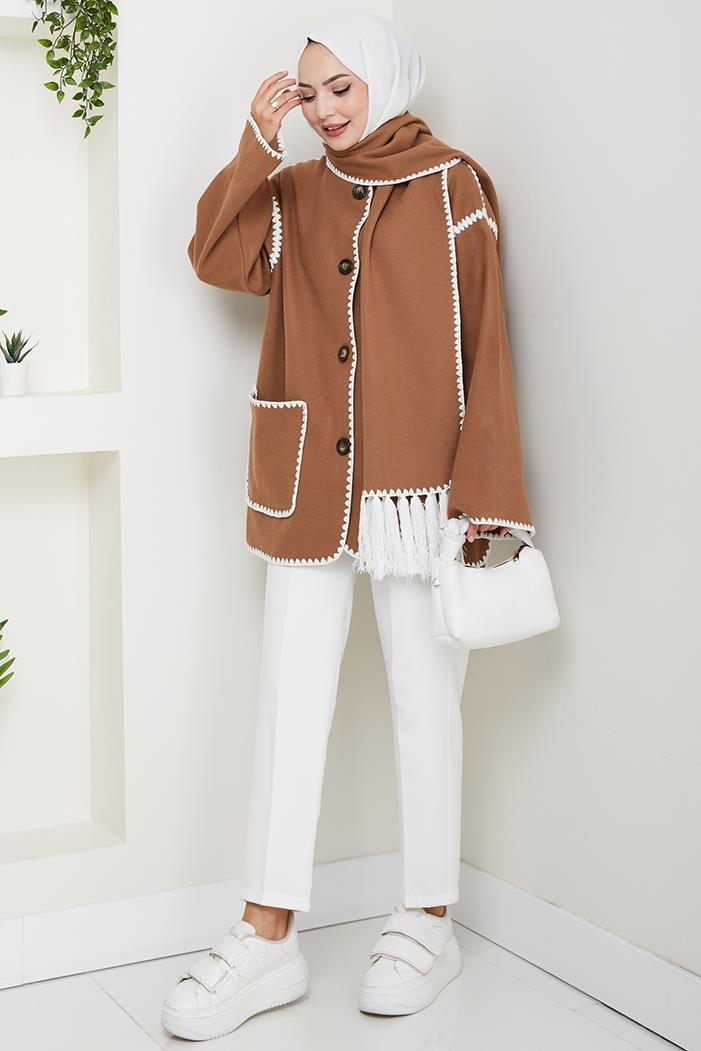 Ahen Atkılı Kaşe Ceket 1593 - Açık Kahve