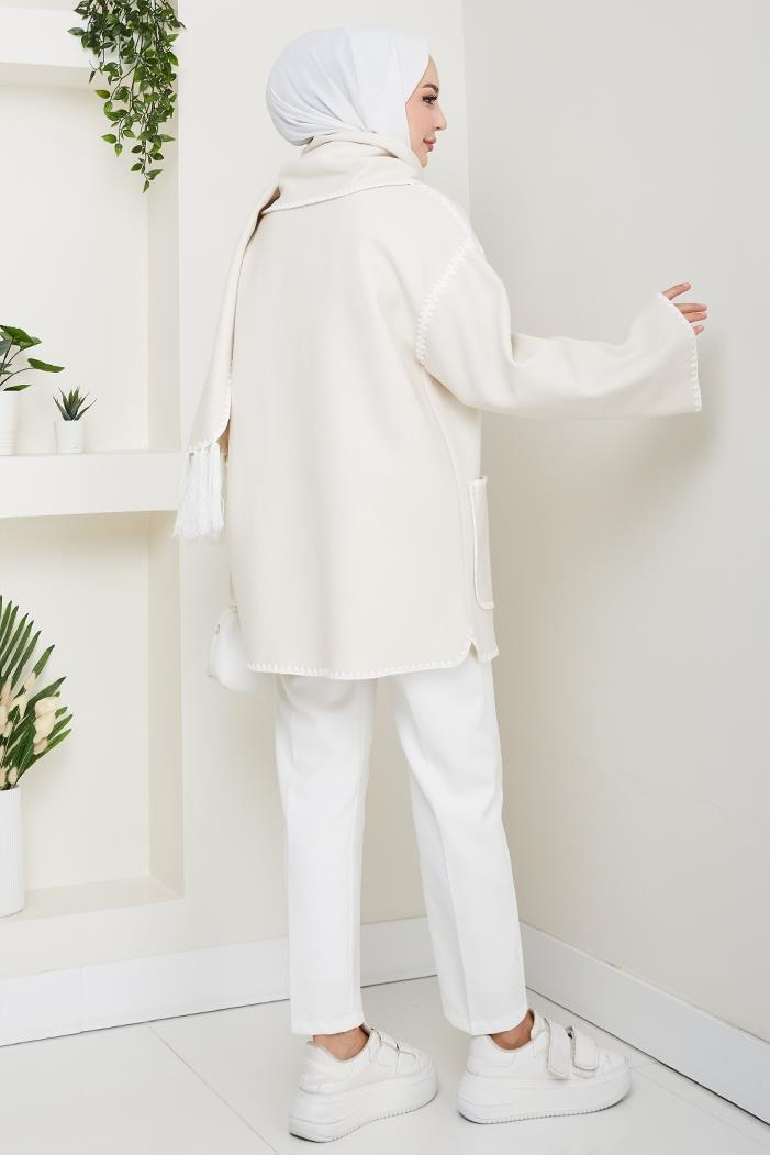 Ahen Atkılı Kaşe Ceket 1593 - Bej