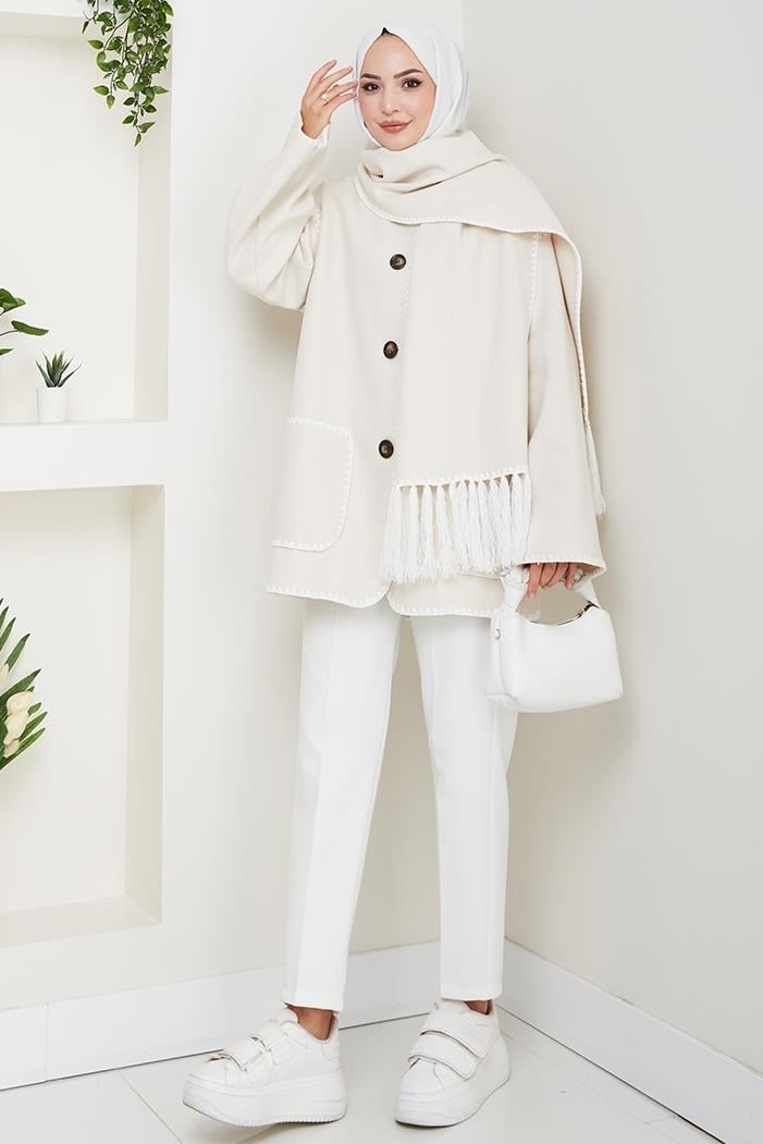 Ahen Atkılı Kaşe Ceket 1593 - Bej