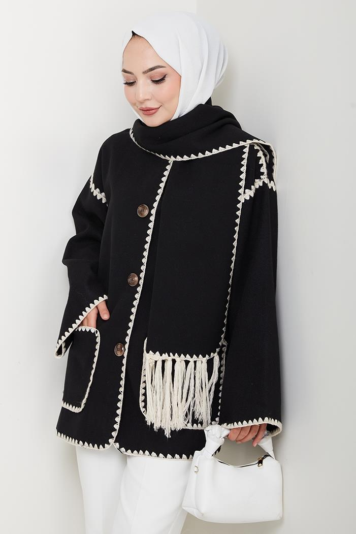 Ahen Atkılı Kaşe Ceket 1593 - Siyah