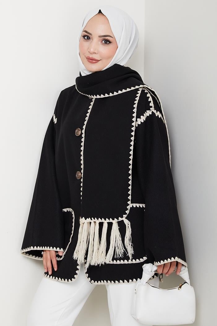 Ahen Atkılı Kaşe Ceket 1593 - Siyah