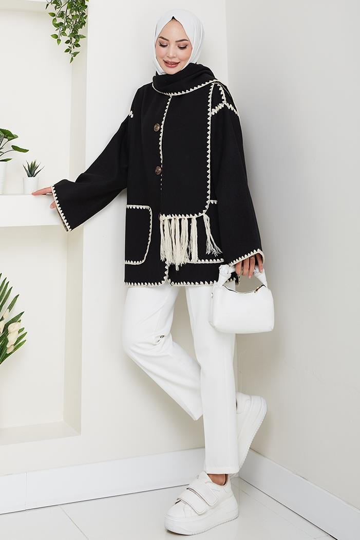 Ahen Atkılı Kaşe Ceket 1593 - Siyah