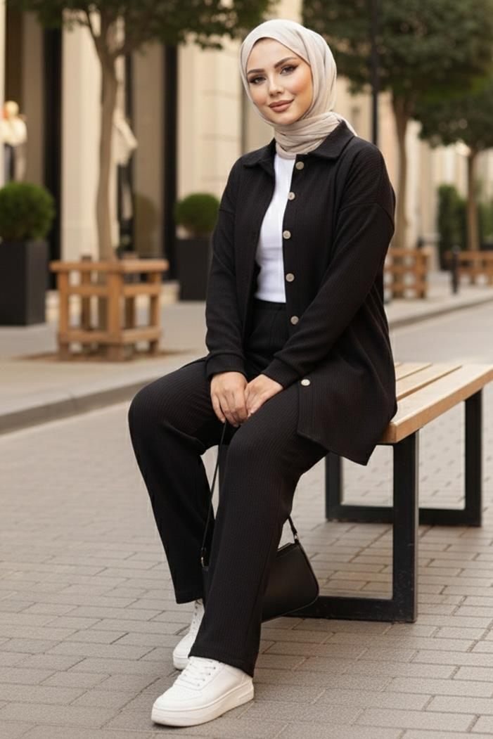 Aktel Gömlek Pantolon Triko İkili Takım 1291 - Siyah