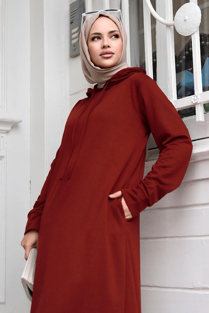 Almila Kapüşonlu Elbise 657 - Bordo