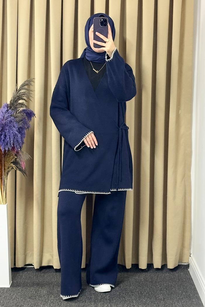 Anel Kimono Pantolon İkili Triko Takım 1229 - Lacivert
