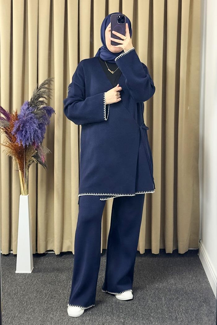 Anel Kimono Pantolon İkili Triko Takım 1229 - Lacivert