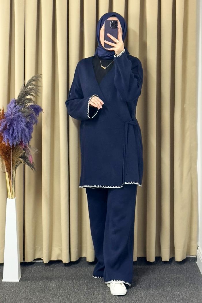 Anel Kimono Pantolon İkili Triko Takım 1229 - Lacivert