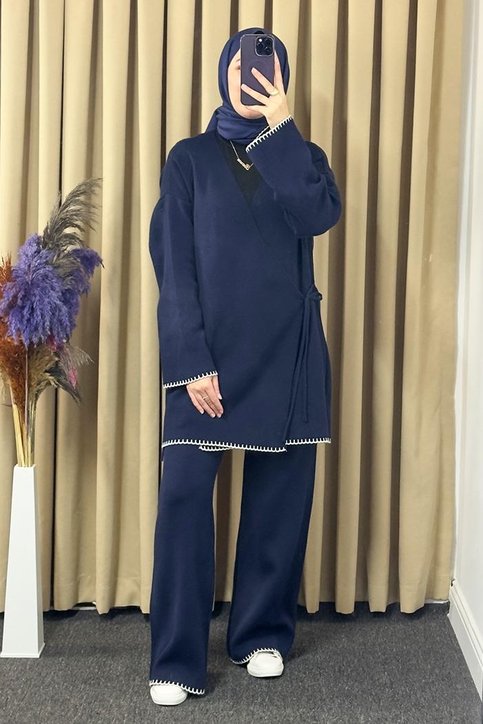 Anel Kimono Pantolon İkili Triko Takım 1229 - Lacivert
