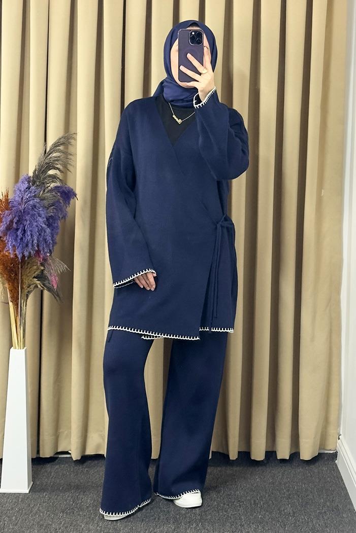 Anel Kimono Pantolon İkili Triko Takım 1229 - Lacivert