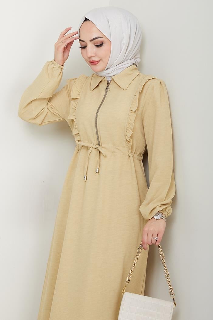Ansel Fırfırlı Elbise 1368 - Bej