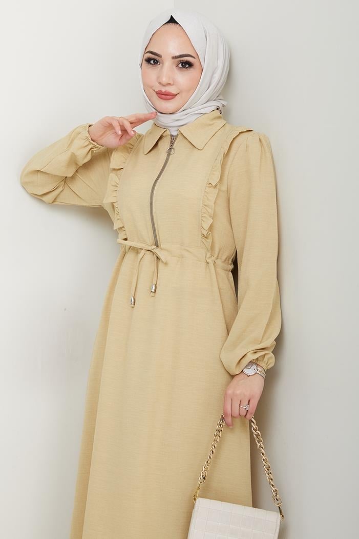 Ansel Fırfırlı Elbise 1368 - Bej