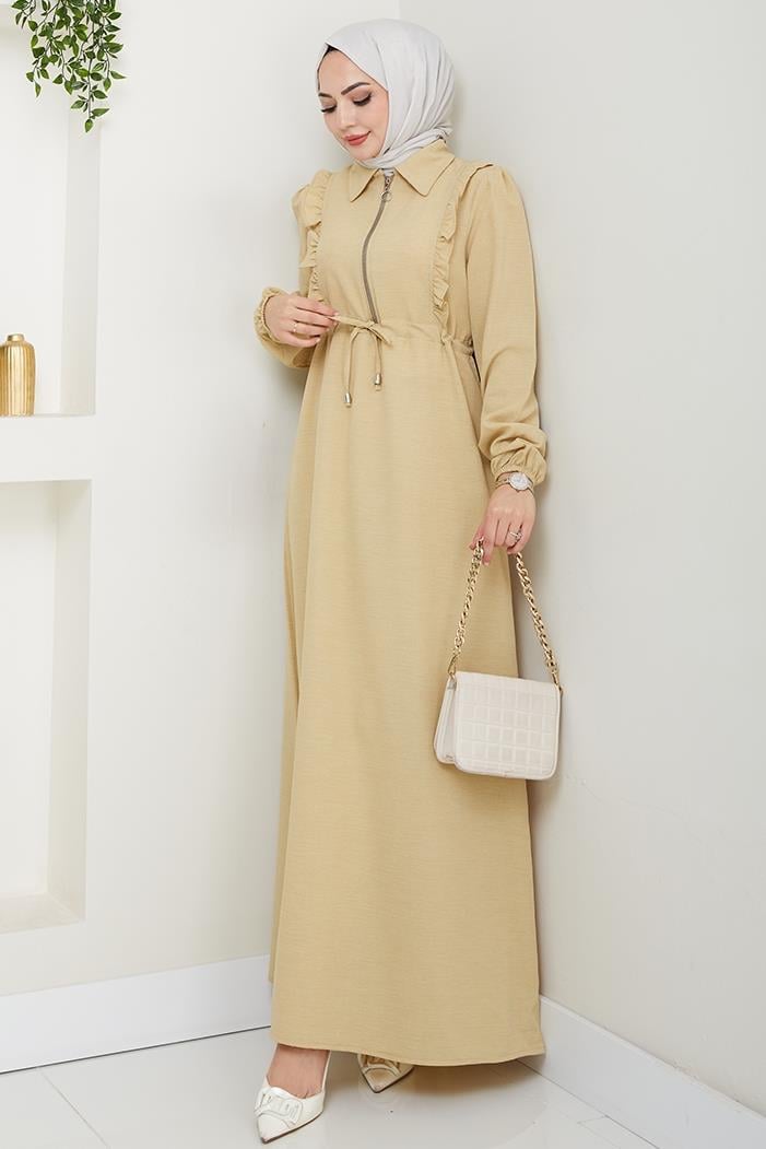 Ansel Fırfırlı Elbise 1368 - Bej