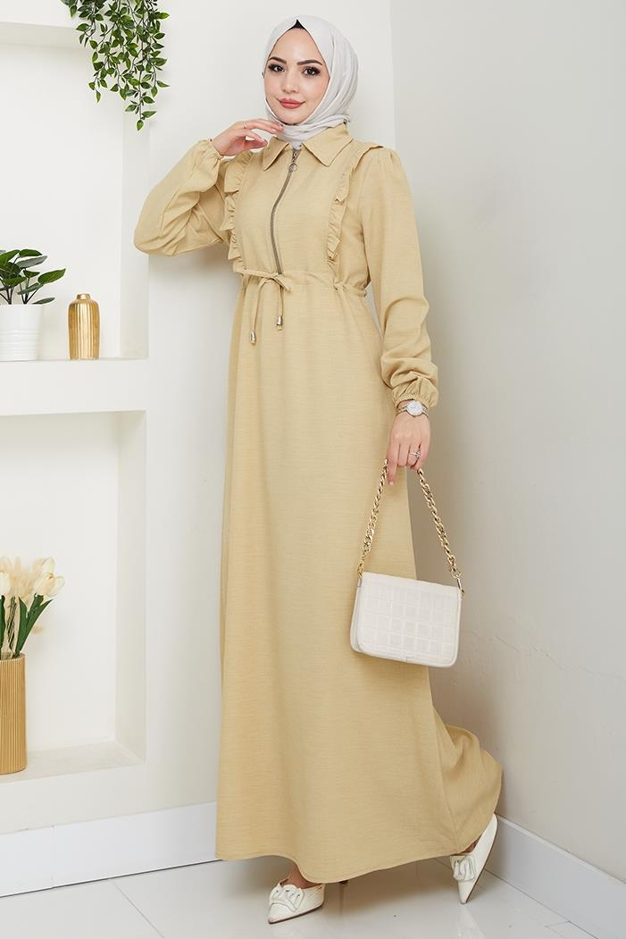 Ansel Fırfırlı Elbise 1368 - Bej