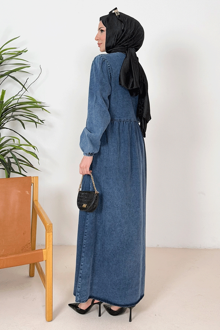 Anter Düğmeli Kot Elbise 1389 - Mavi