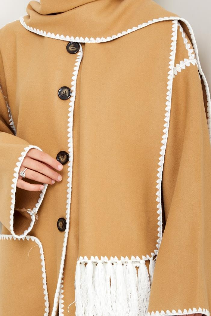 Arlin Atkılı Kaşe Uzun Ceket 1591 - Vizon