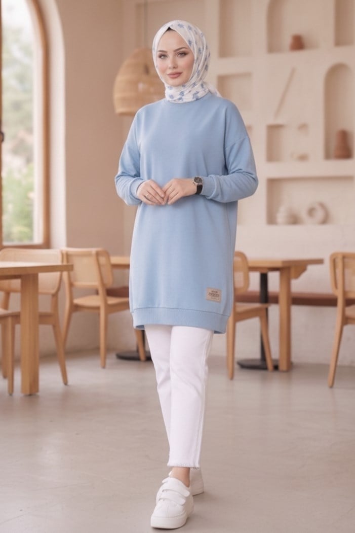 Armalı Yırtmaç Detay Tunik 1665 - Bebe Mavi
