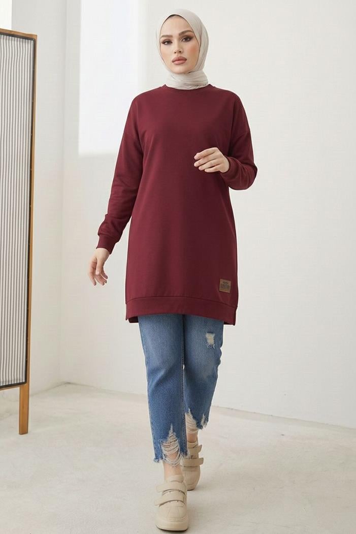 Armalı Yırtmaç Detay Tunik 1665 - Bordo
