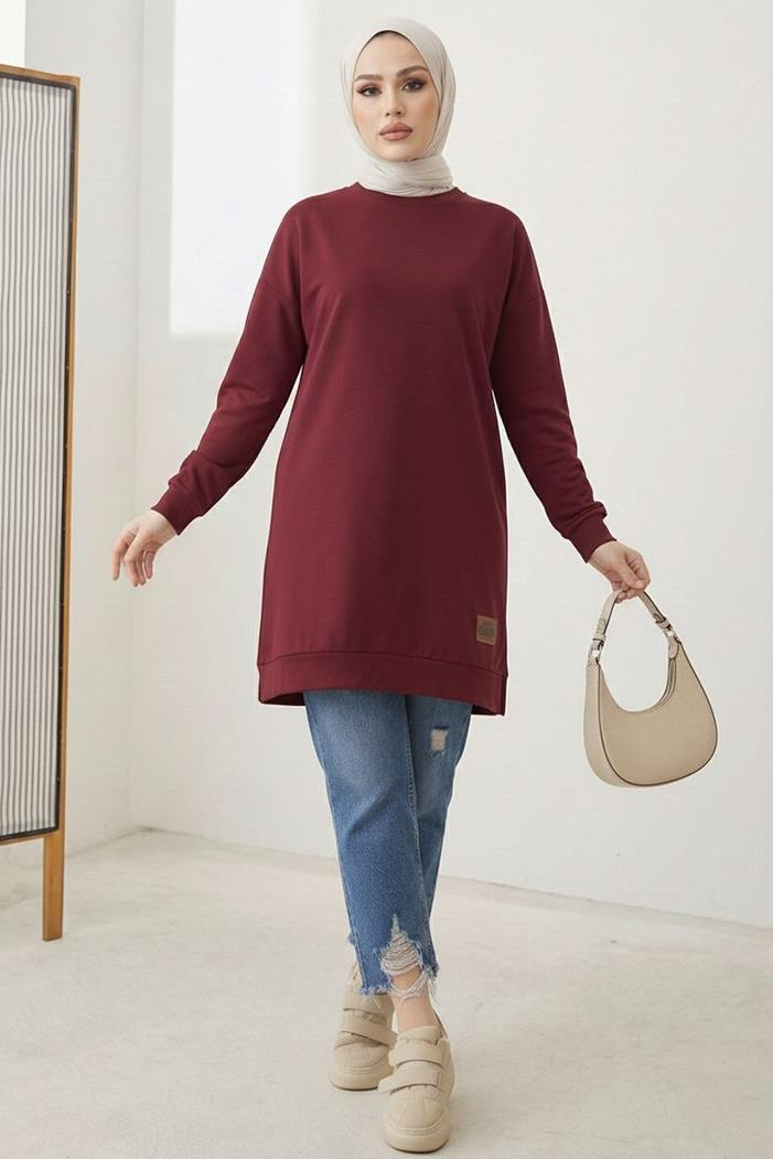 Armalı Yırtmaç Detay Tunik 1665 - Bordo
