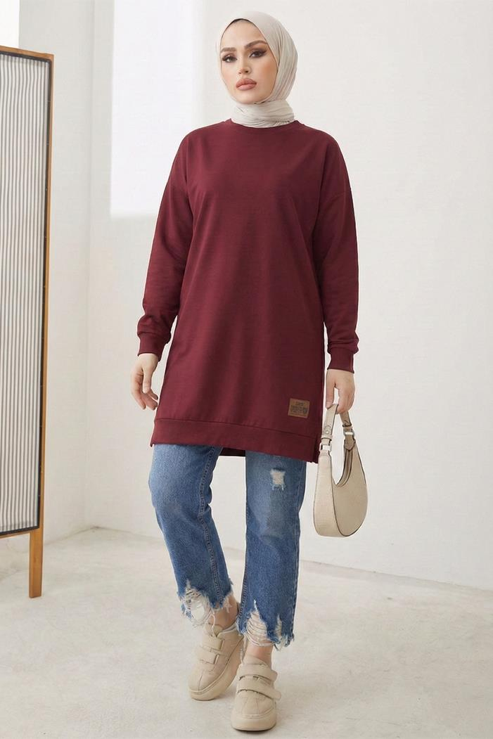 Armalı Yırtmaç Detay Tunik 1665 - Bordo