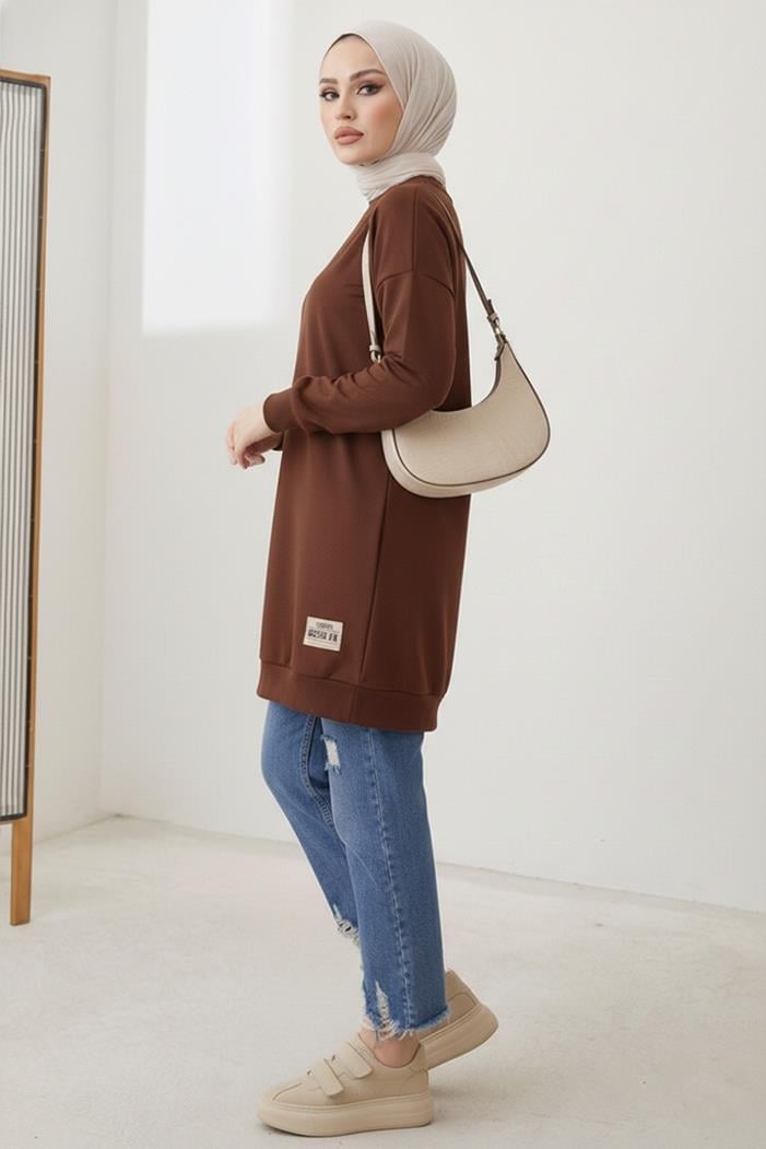 Armalı Yırtmaç Detay Tunik 1665 - Kahve