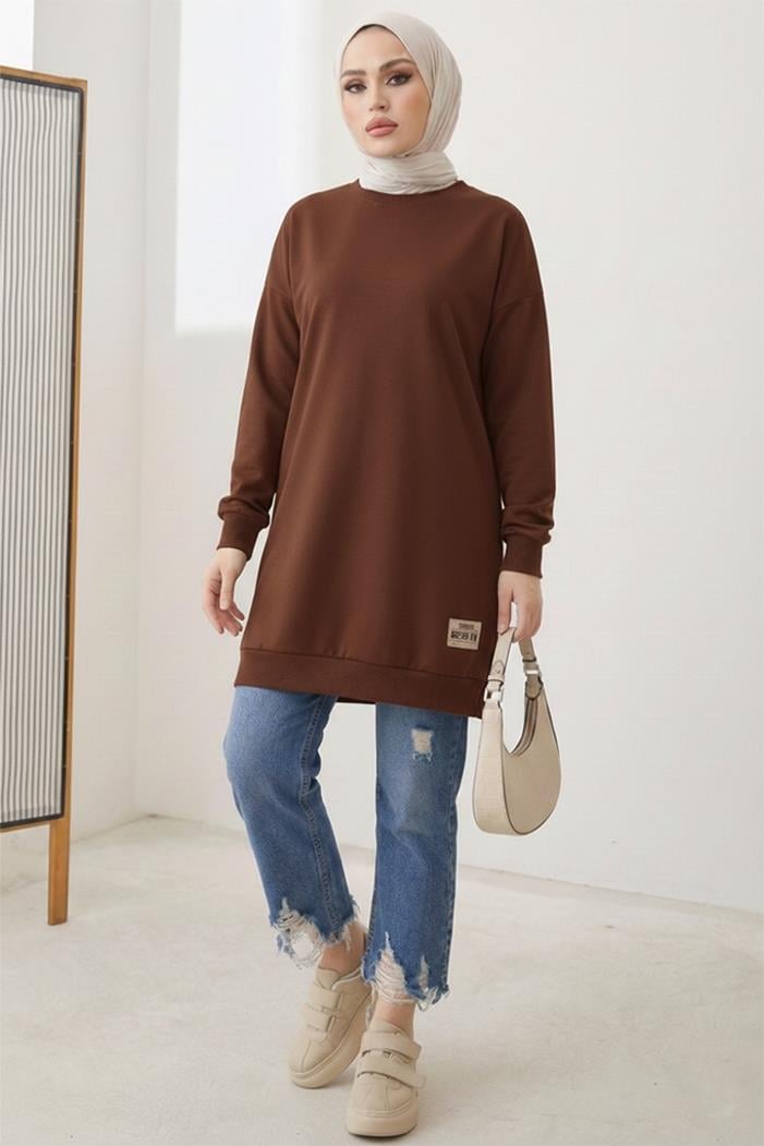 Armalı Yırtmaç Detay Tunik 1665 - Kahve