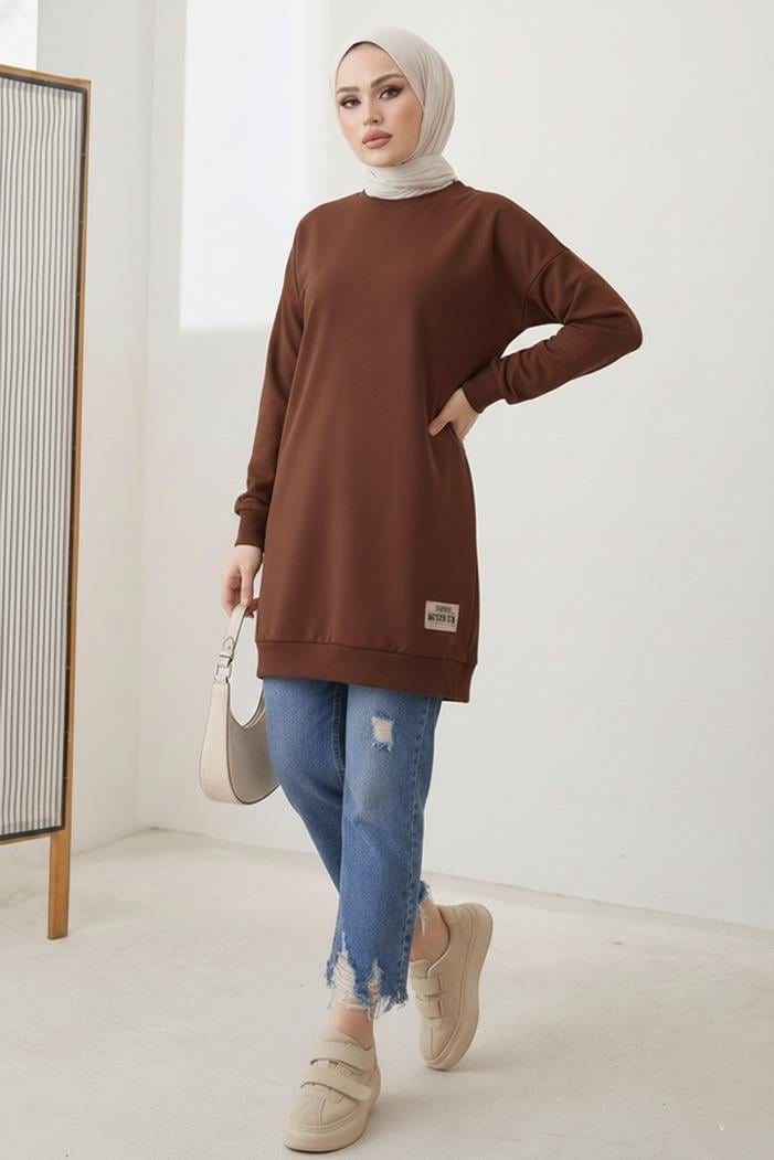 Armalı Yırtmaç Detay Tunik 1665 - Kahve
