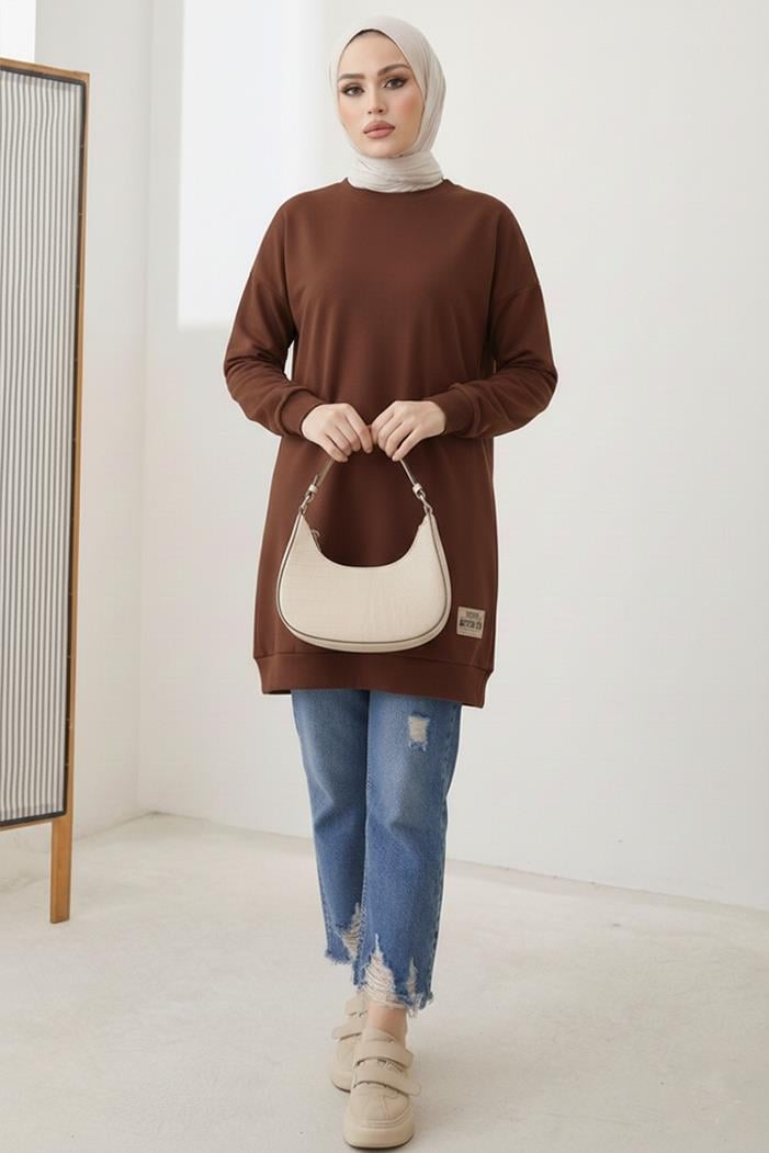 Armalı Yırtmaç Detay Tunik 1665 - Kahve