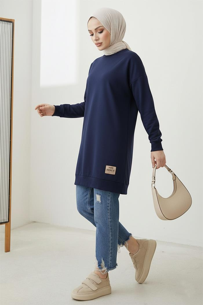 Armalı Yırtmaç Detay Tunik 1665 - Lacivert