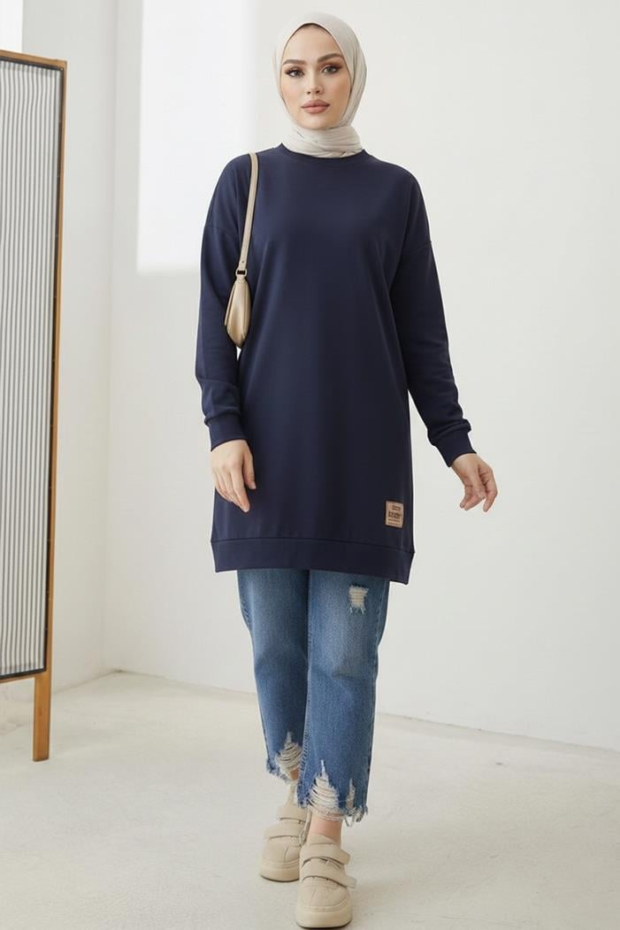 Armalı Yırtmaç Detay Tunik 1665 - Lacivert