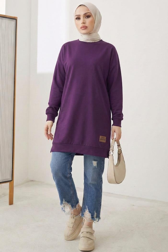 Armalı Yırtmaç Detay Tunik 1665 - Mor