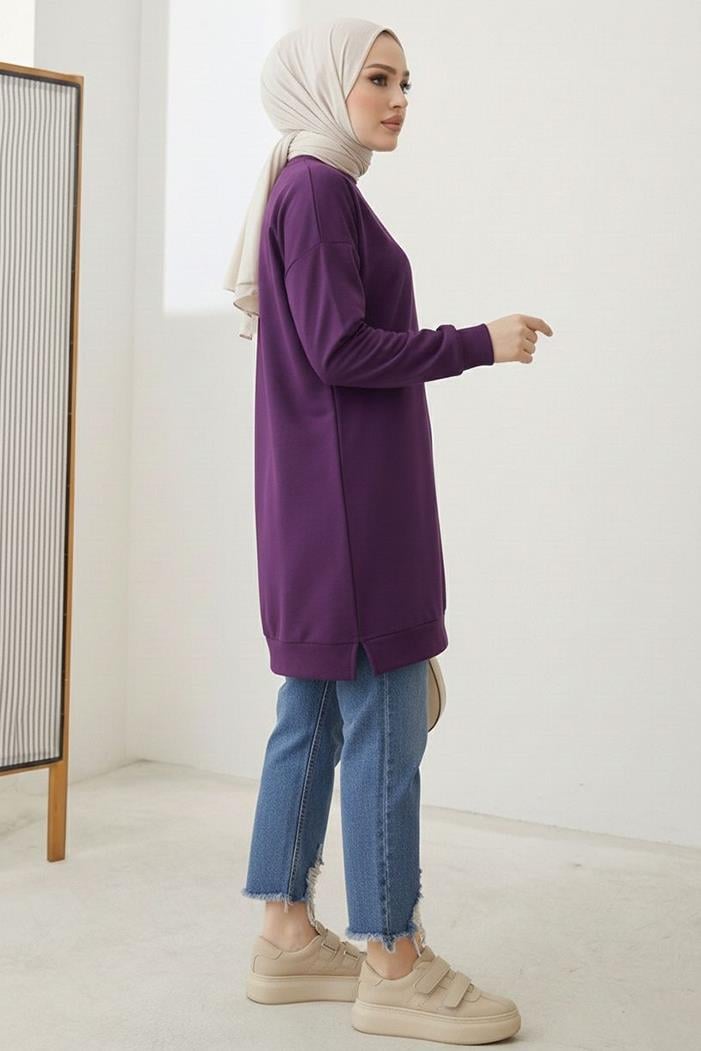 Armalı Yırtmaç Detay Tunik 1665 - Mor